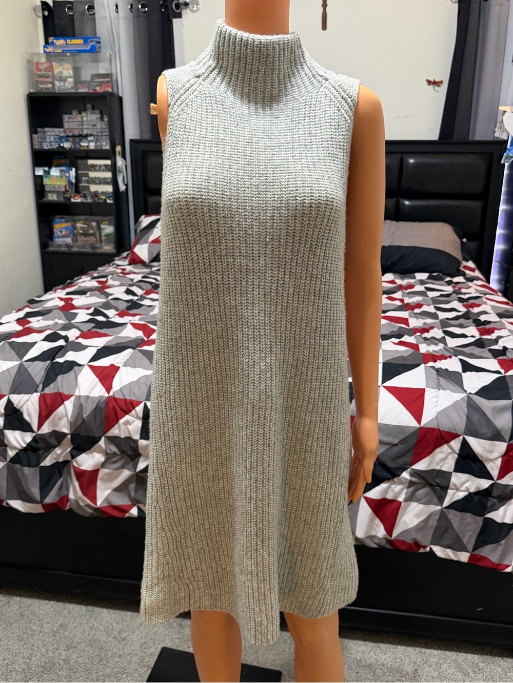 A New Day Gray Chunky Knit Sleeveless Turtleneck Midi Dress - M